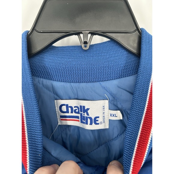 New York Giants Chalk Line Satin Bomber Jacket Quilt Quilted Lined Blue XXL - Picture 3 of 8